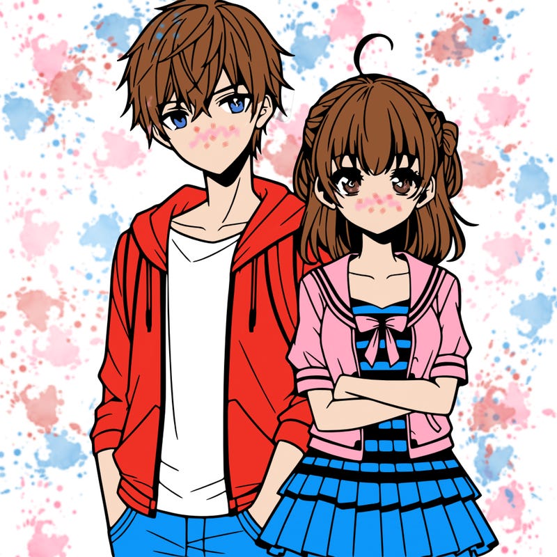 anime teen girl and boy