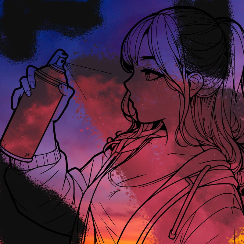 a realistic girl spray, painting