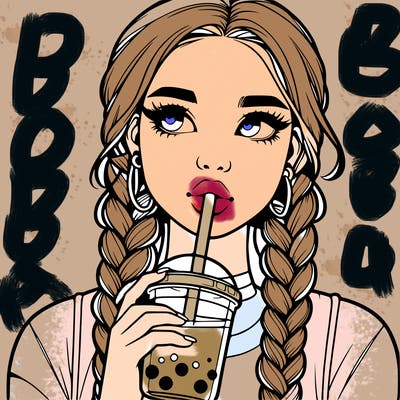 realistic girl with braided hair drinking boba