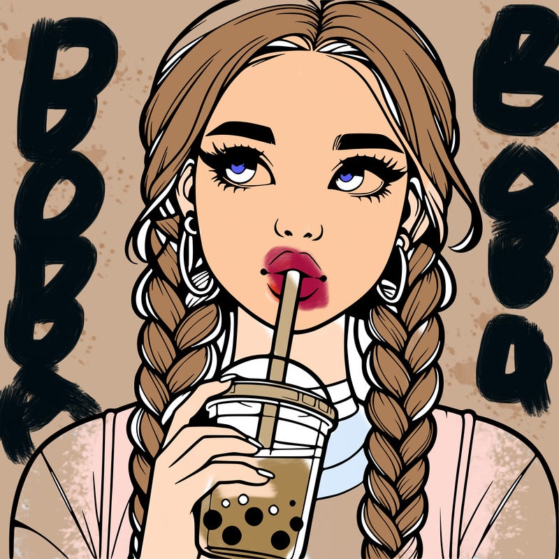 realistic girl with braided hair drinking boba