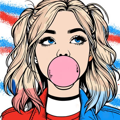 realististic girl blowing bubble -gum