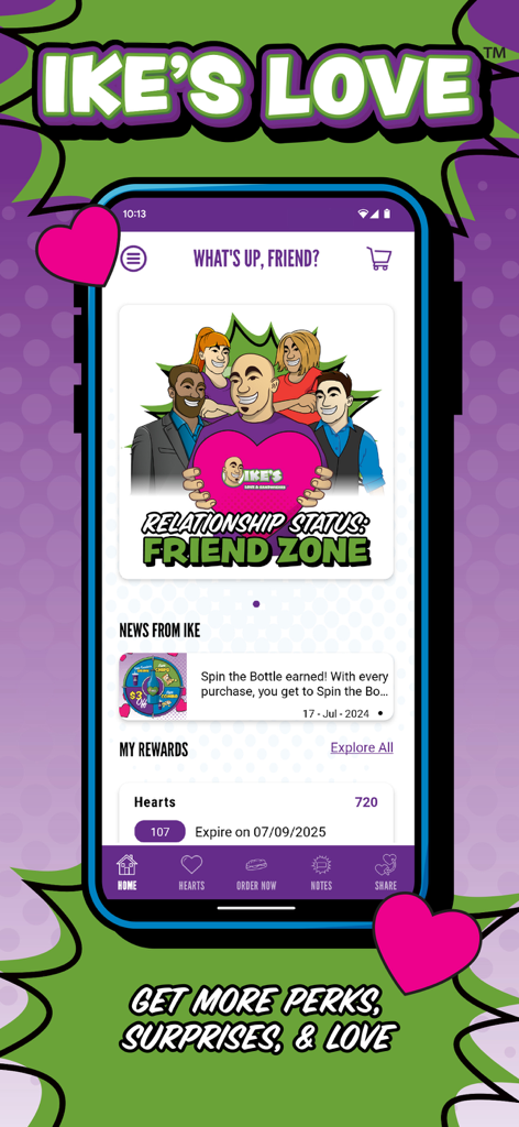 Ike's Love Rewards - Ikes Love Rewards app home screen showing loyalty status and heart points