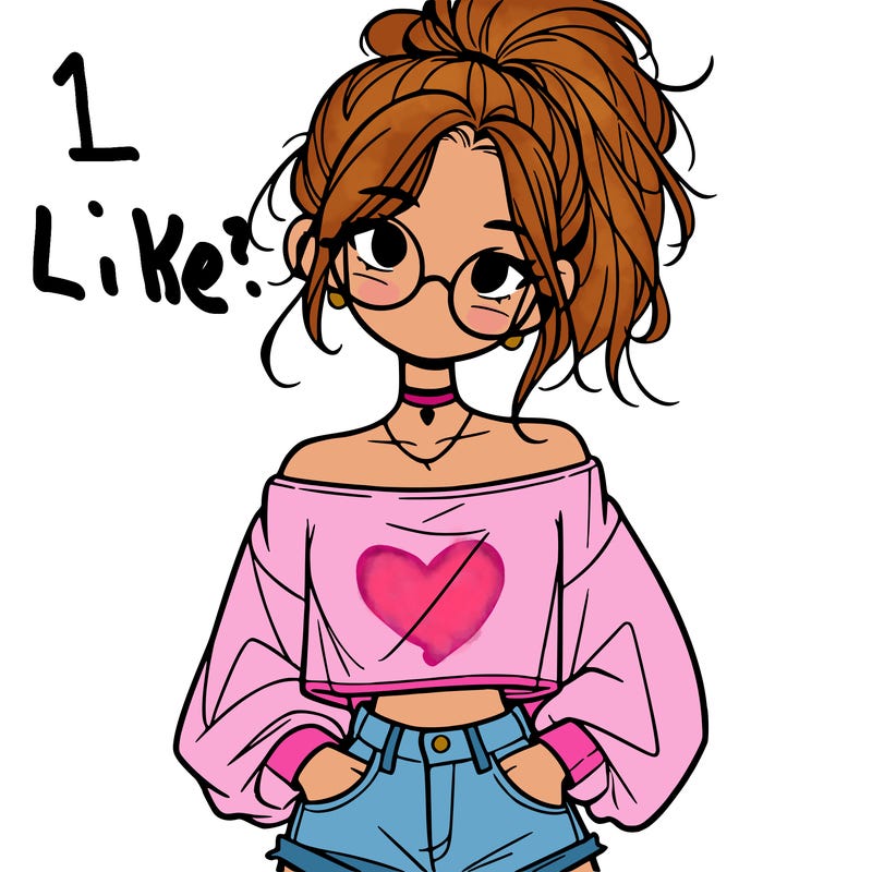 girl with a messy ponytail glasses a baggy crop top and jean shorts