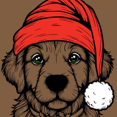 realistic dog with a christmas hat
