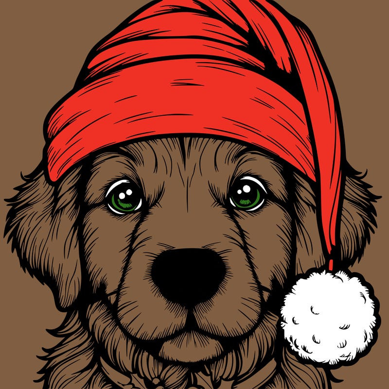 realistic dog with a christmas hat