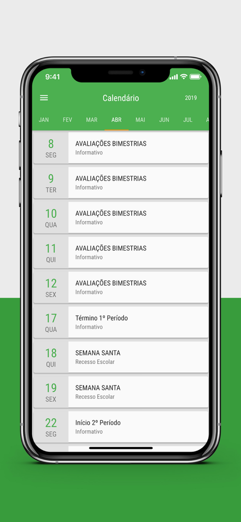 Aluno Online SEDUC-CE - School calendar screen in the Aluno Online SEDUC-CE app showing academic events and exam dates