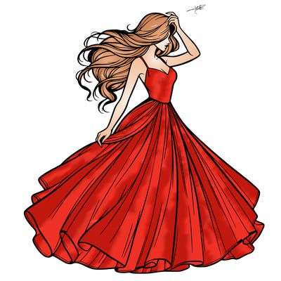 realistic woman with dress flowing in the wind