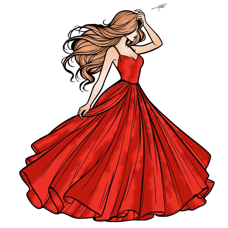 realistic woman with dress flowing in the wind