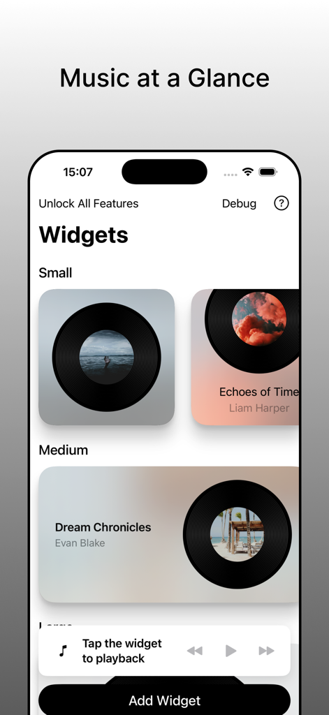 Album Widget - Music as Art - Uma variedade de widgets de música de discos de vinil em tamanhos pequeno e médio para personalização da tela inicial
