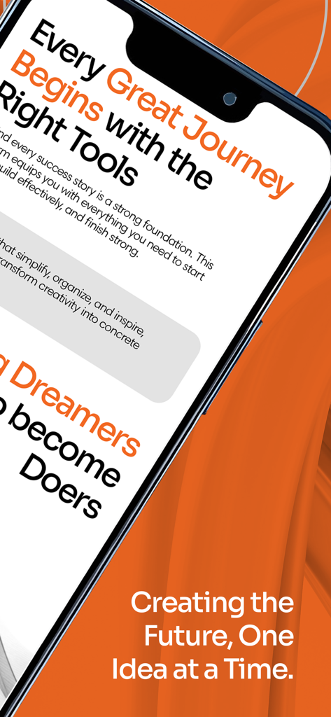 Pantalla motivacional de la aplicación StreakUp Habit con texto que describe el viaje de la construcción de hábitos sobre un fondo naranja