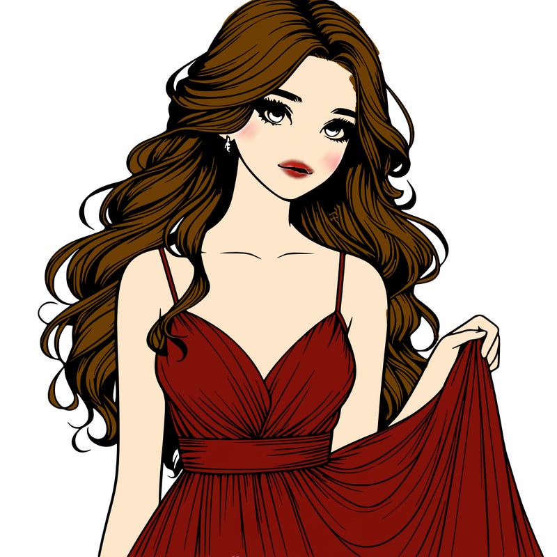 realistic girl in flowy silky prom dress