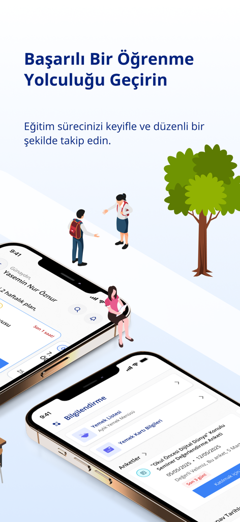 TED Ankara Koleji - TED Ankara Koleji mobile app interface on two iPhones showing the educational dashboard and student information screens with a decorative background.