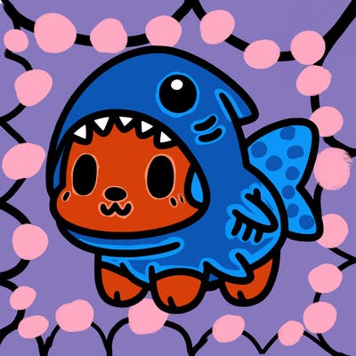 cute dog wearing a shark costume