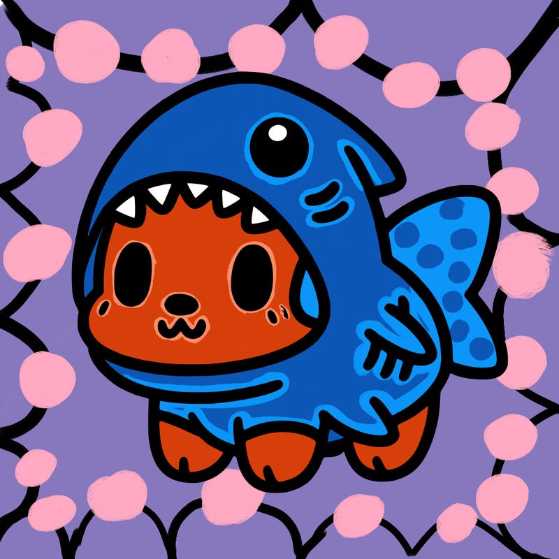 cute dog wearing a shark costume