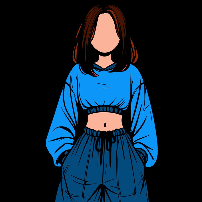 realistic girl faceless with baggy pants and a crop top