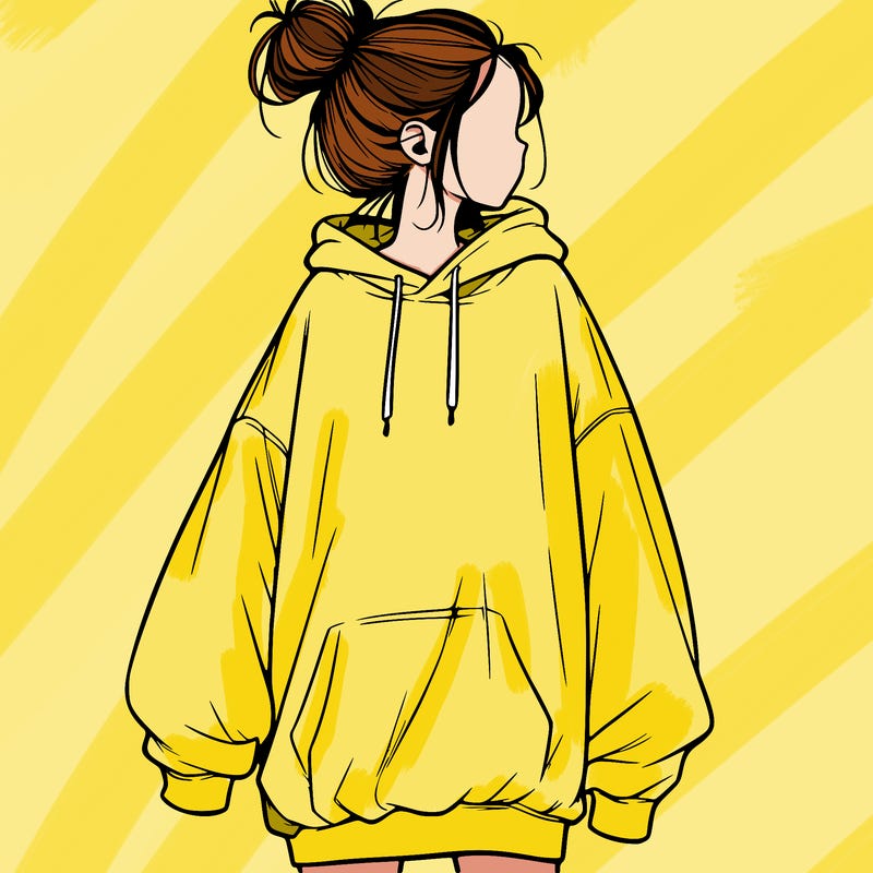 realistic girl with a oversized sweatshirt on and a bun
