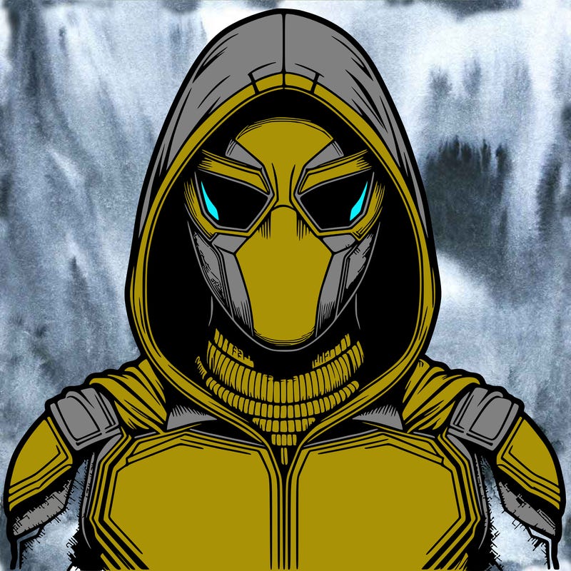realistic hero with a full face mask and a hood