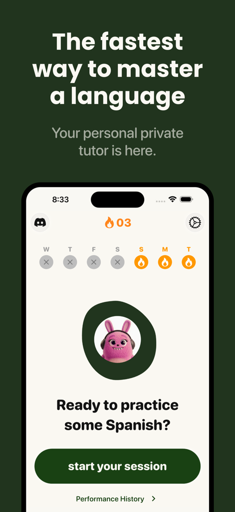 LingoTok - AI Language Tutor - LingoTok app interface showing an AI tutor dashboard with a Spanish practice prompt and daily streak