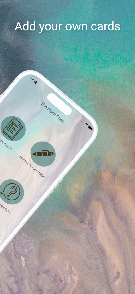 PADI Scuba Diver Exam - Interfaz de la aplicación PADI Scuba Diver Exam que muestra la opción de crear tarjetas de memoria personalizadas para estudiar