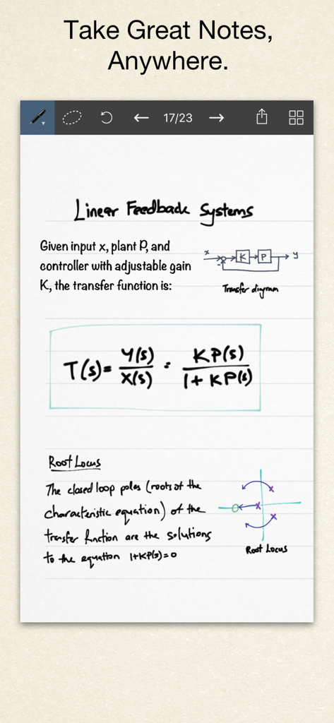 Inkflow Plus Visual Notebook - Handwritten engineering notes with diagrams and mathematical formulas in Inkflow Plus Visual Notebook.