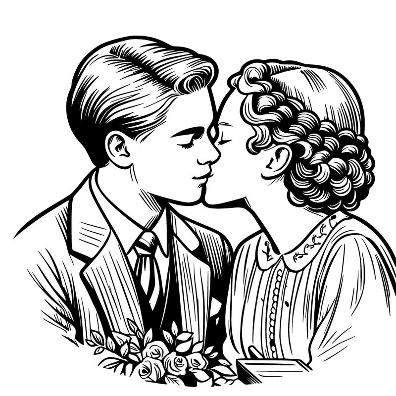 realistic boy and girl kissing at wedding
