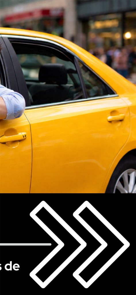 Drevo Driver - A driver leaning out of a yellow car window with white arrows in the foreground