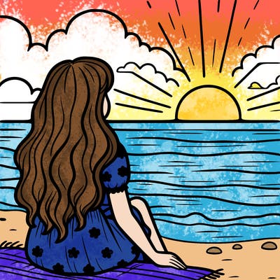 girl watching sunset on beach