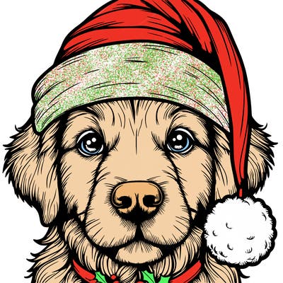 realistic dog with a christmas hat