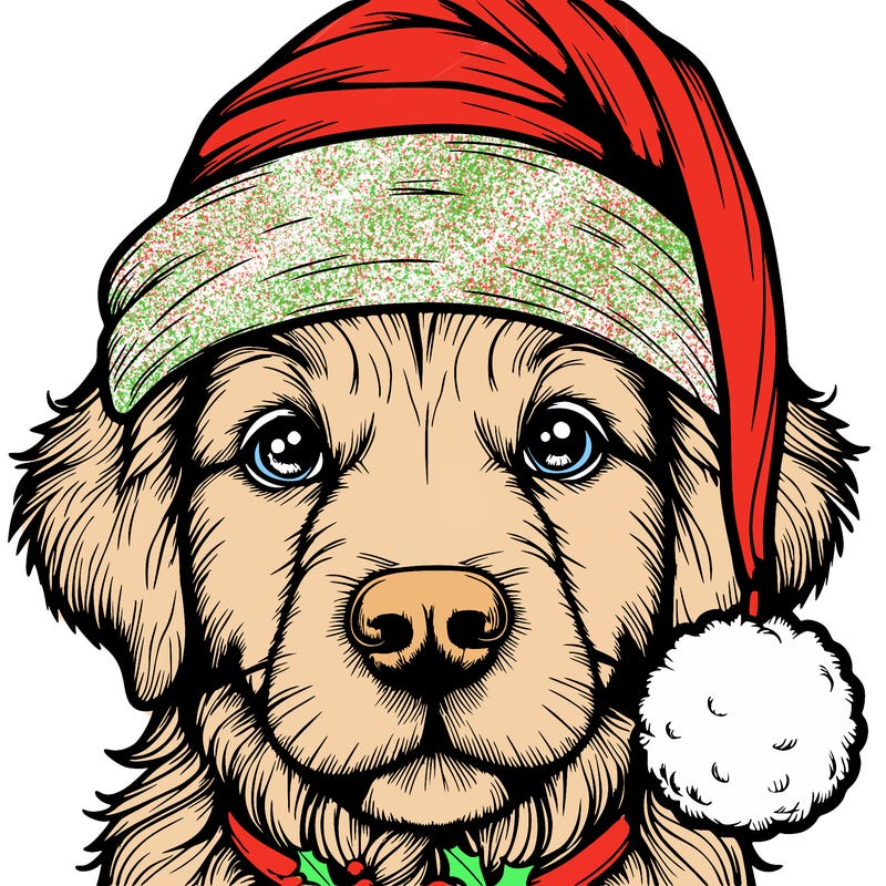 realistic dog with a christmas hat