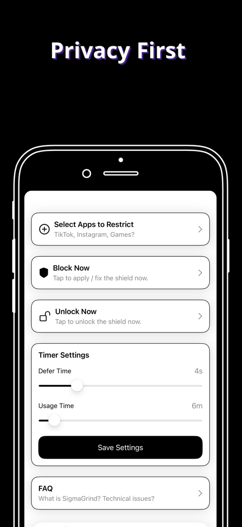 CloseReels: Reduce Scrolling - Pantalla de la app CloseReels mostrando la configuración de restricciones de la app y temporizadores de uso
