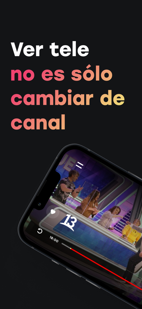 Écran de smartphone montrant l'interface de l'application Zapping avec streaming TV en direct et texte en espagnol.