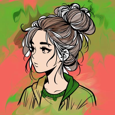 realistic teenage girl with a messy bun