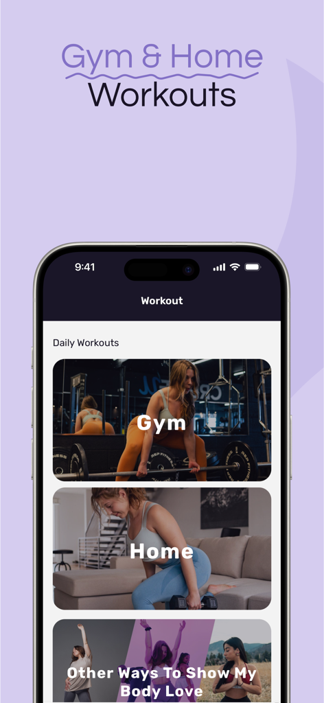 Sculpt You: Women's Fitness - Mobile app interface showing gym and home workout options for women