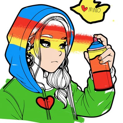 a realistic girl, spray painting