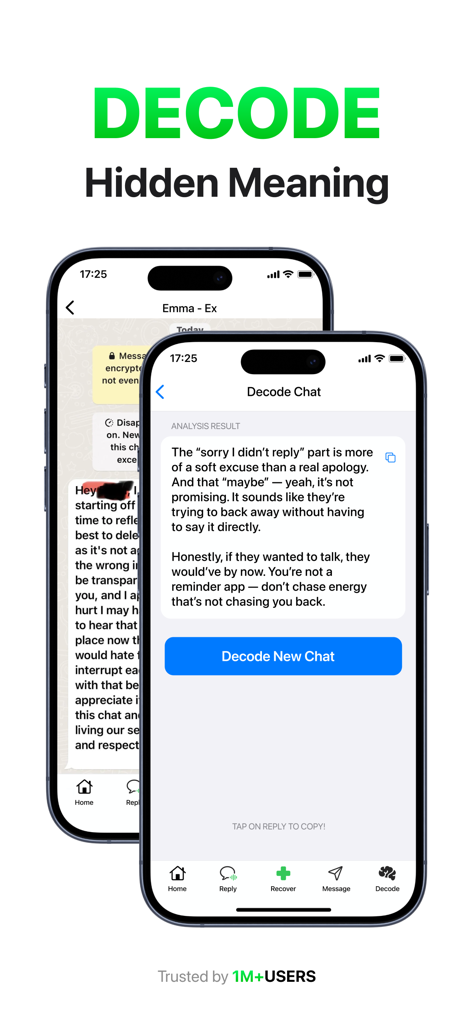 Recover Deleted Messages: Chat - AI-powered chat decoder analyzing hidden meanings in mobile messages.