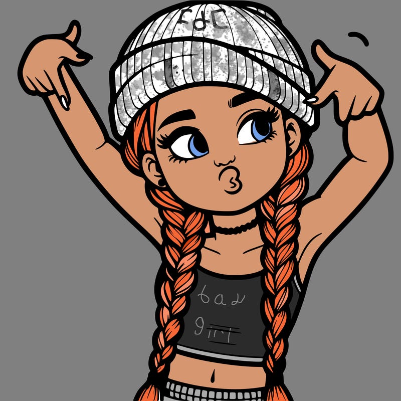 realistic teenage girl with braids and a beanie and crop top doing 🫶🏼