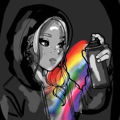 a realistic girl, spray painting