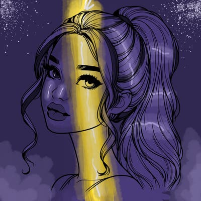 realistic girl with a ponytail on her hair and lips