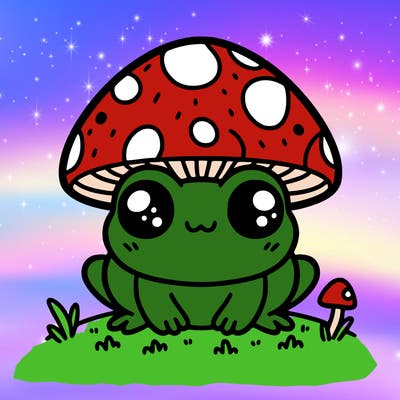 cute frog with mushroom hat