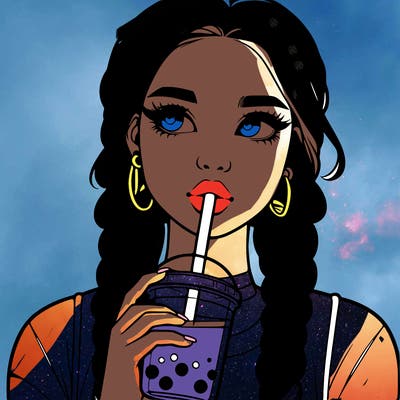 realistic girl with braided hair drinking boba