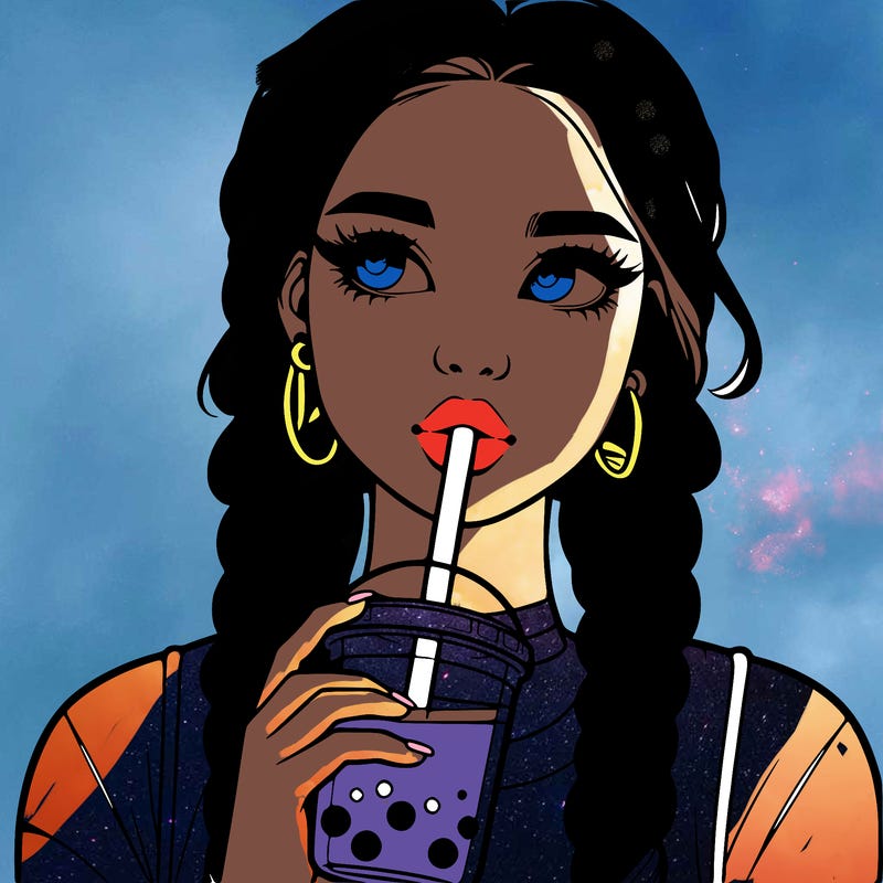 realistic girl with braided hair drinking boba