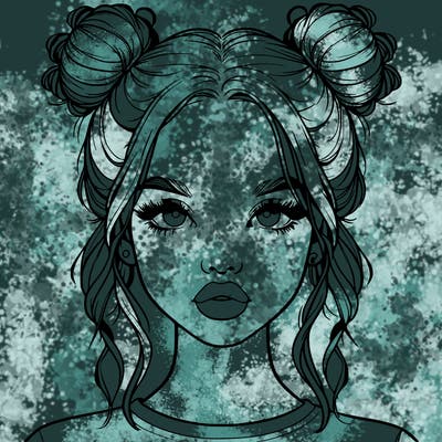 realistic girl with two buns in hair and lips