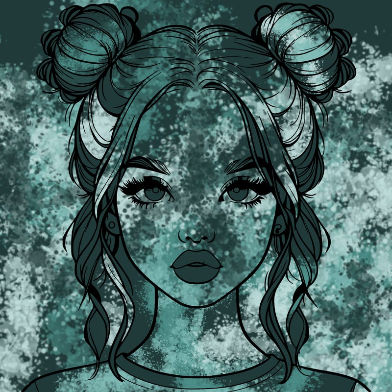 realistic girl with two buns in hair and lips