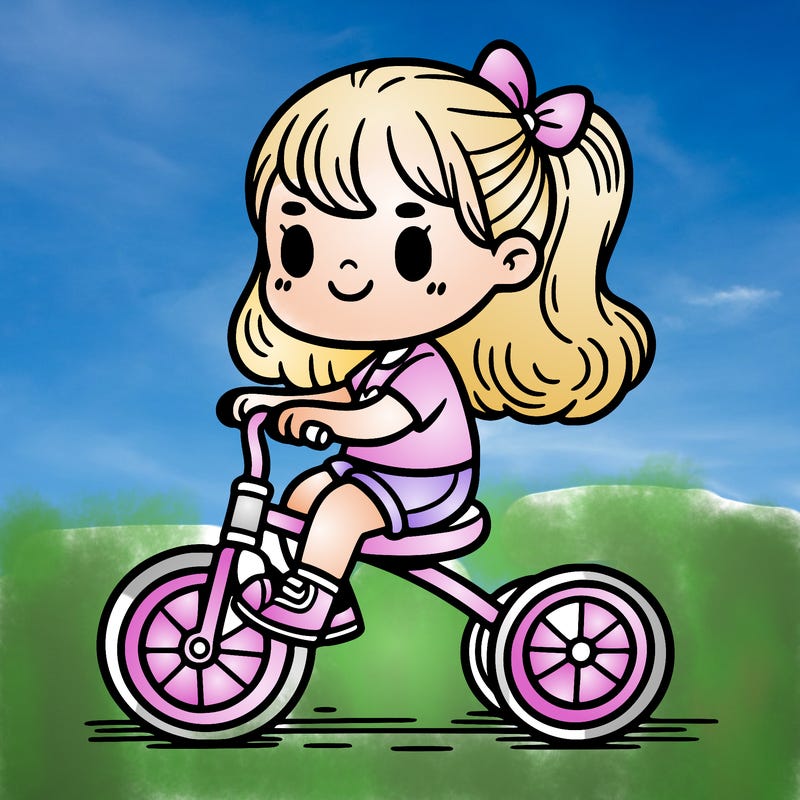 a little girl riding a tricycle