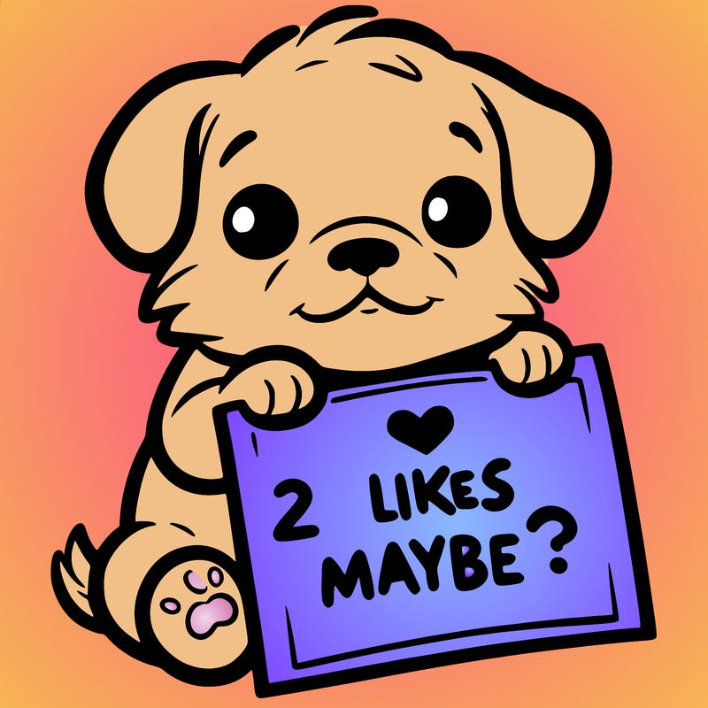 a puppy holding a sign that says 2 likes maybe?