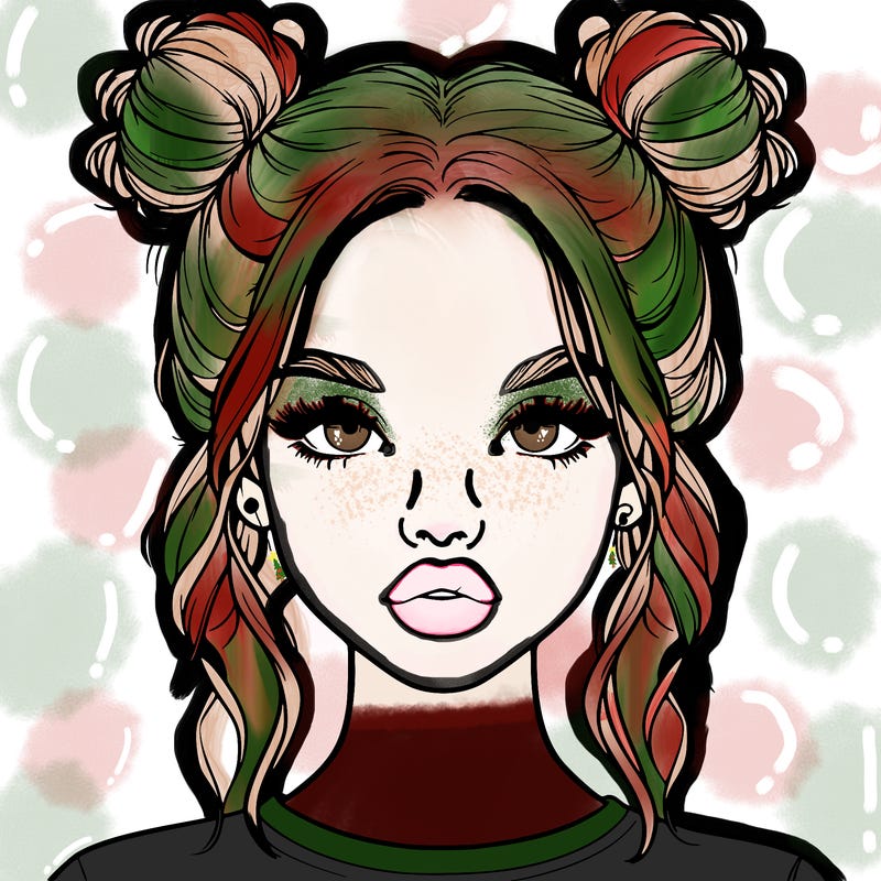 realistic girl with two buns in hair and lips