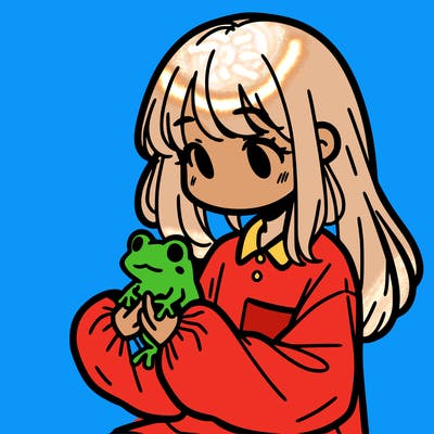 girl with long hair and a oversized shirt. and she is holding a frog