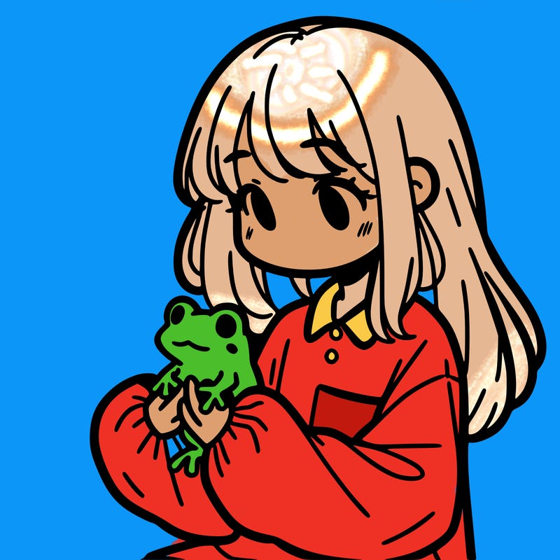 girl with long hair and a oversized shirt. and she is holding a frog