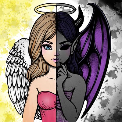 realistic angel half demon