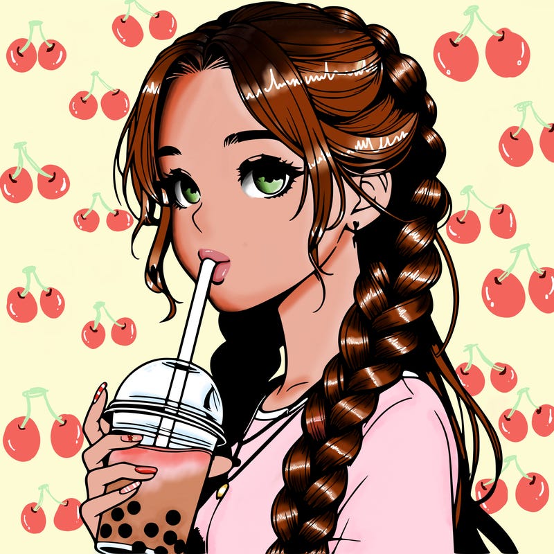 realistic girl with braided hair drinking boba